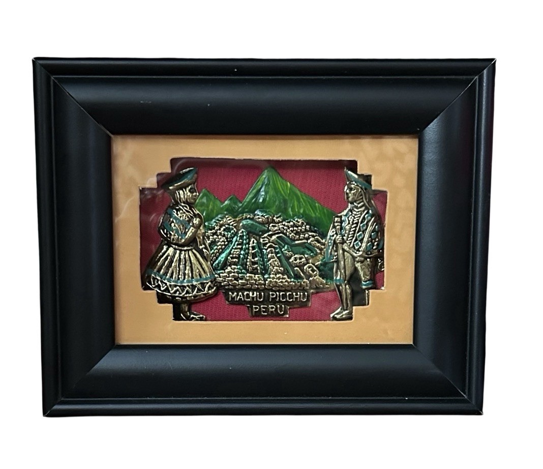 Vintage Machu Picchu Peru Embossed Metal 3D Shadow Box Art Framed Folk Art 7"x5"