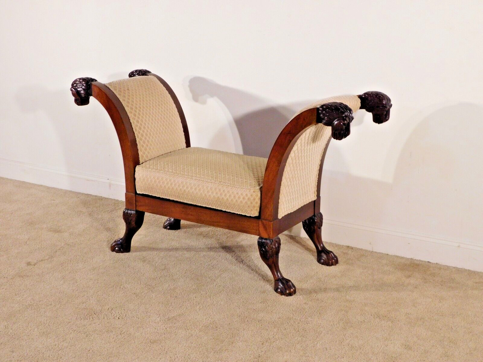 BAKER Stately Homes Ram's Head Russian Collection Window Seat Bench Carved Feet