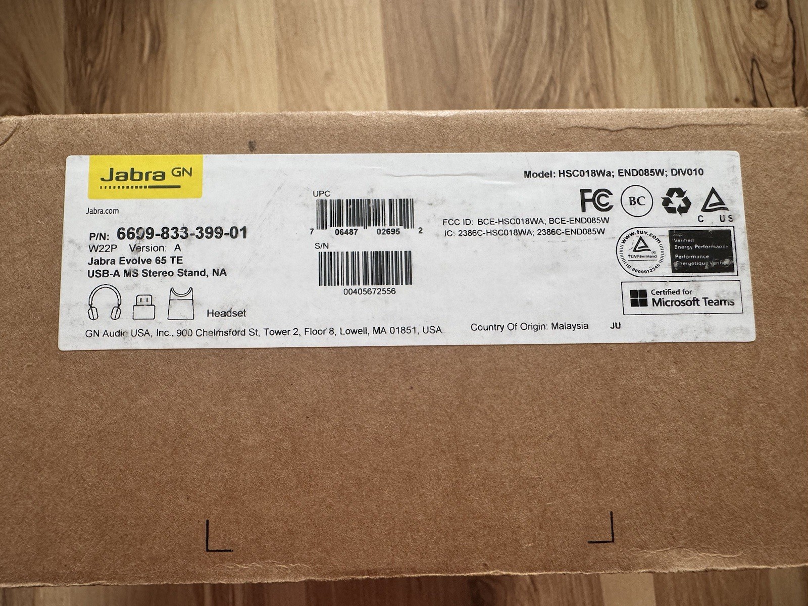 Jabra Evolve 65 TE USB-A MS Stereo Stand - New Open Box