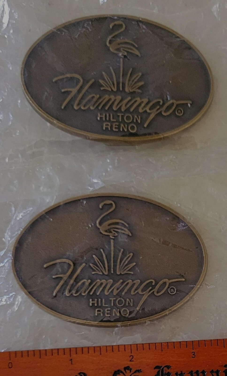 2 Flamingo Hilton Reno NV Metal Belt Buckle Lot - Unused NOS casino