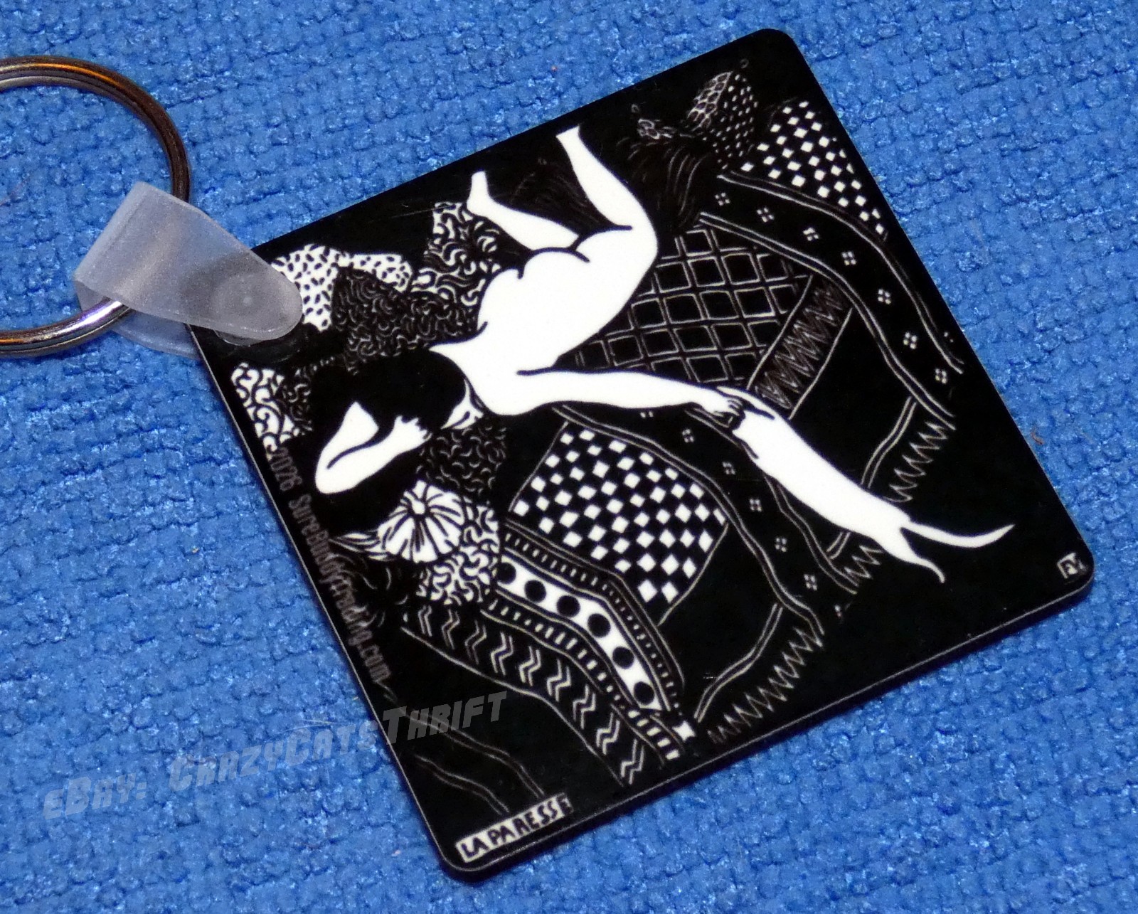 Laziness La Paresse KEYCHAIN Naked Woman Petting Kitty Lazy Day on Bed