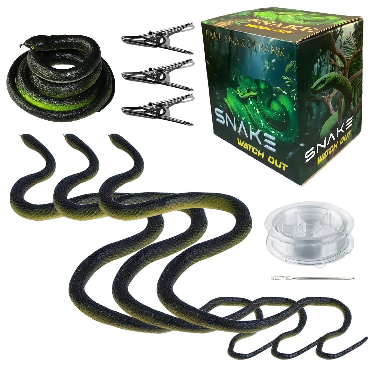 3 Pack Snake Prank with String and Clip,Fakes Snake Pranks,Realistic Rubber S...