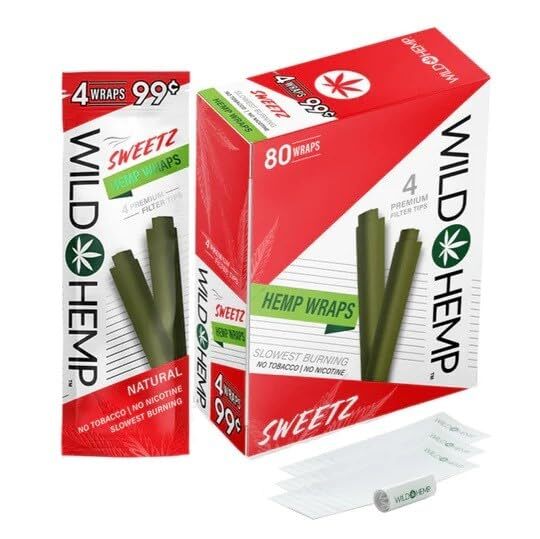 Wild H. Natural Wraps Rolling Papers 80 Total Wraps 20 Pouches / 4 Per (Sweetz)