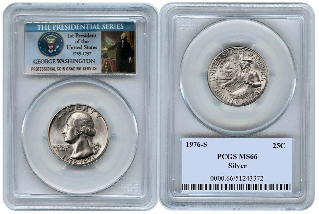 1976 S Silver Washington Quarter 25C PCGS MS66