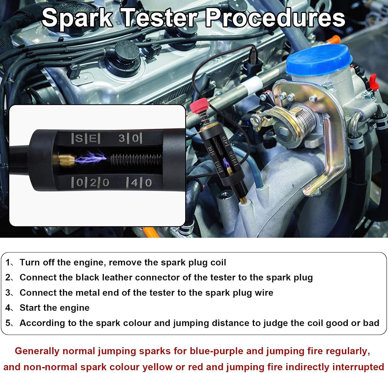 High Visibility Spark Plug Tester with Adjustable Pitch for Accurate Engine D...