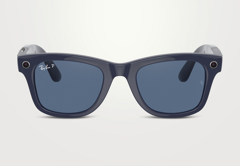 New RayBan Stories Wayfarer RW4002 Smart Glasses Shiny Blue Polar Dark Blue Lens