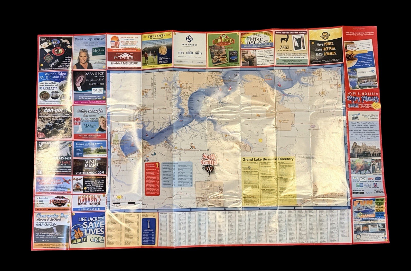 Grand Lake O The Cherokees Oklahoma Map 2020 Fold Out Tourist Marina Boating