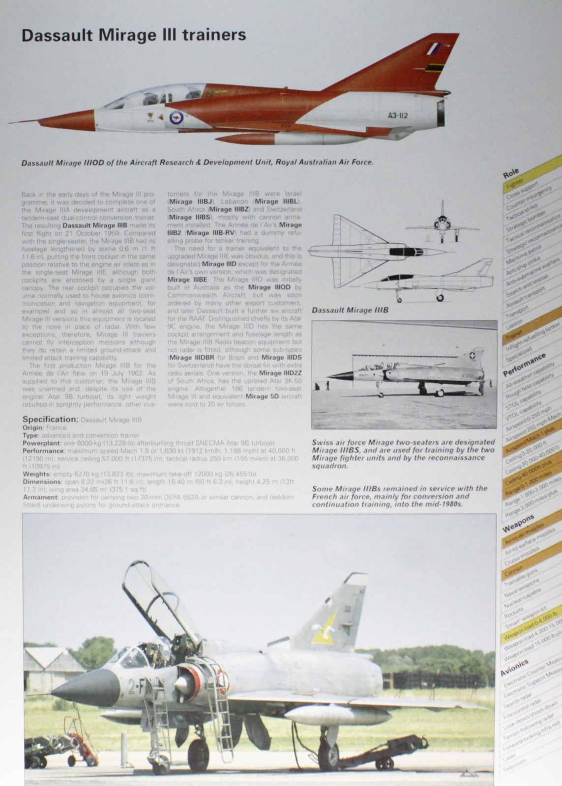 Dassault Mirage Trainer Picture Aircraft Vtg Info Sheet Wall Art Decor
