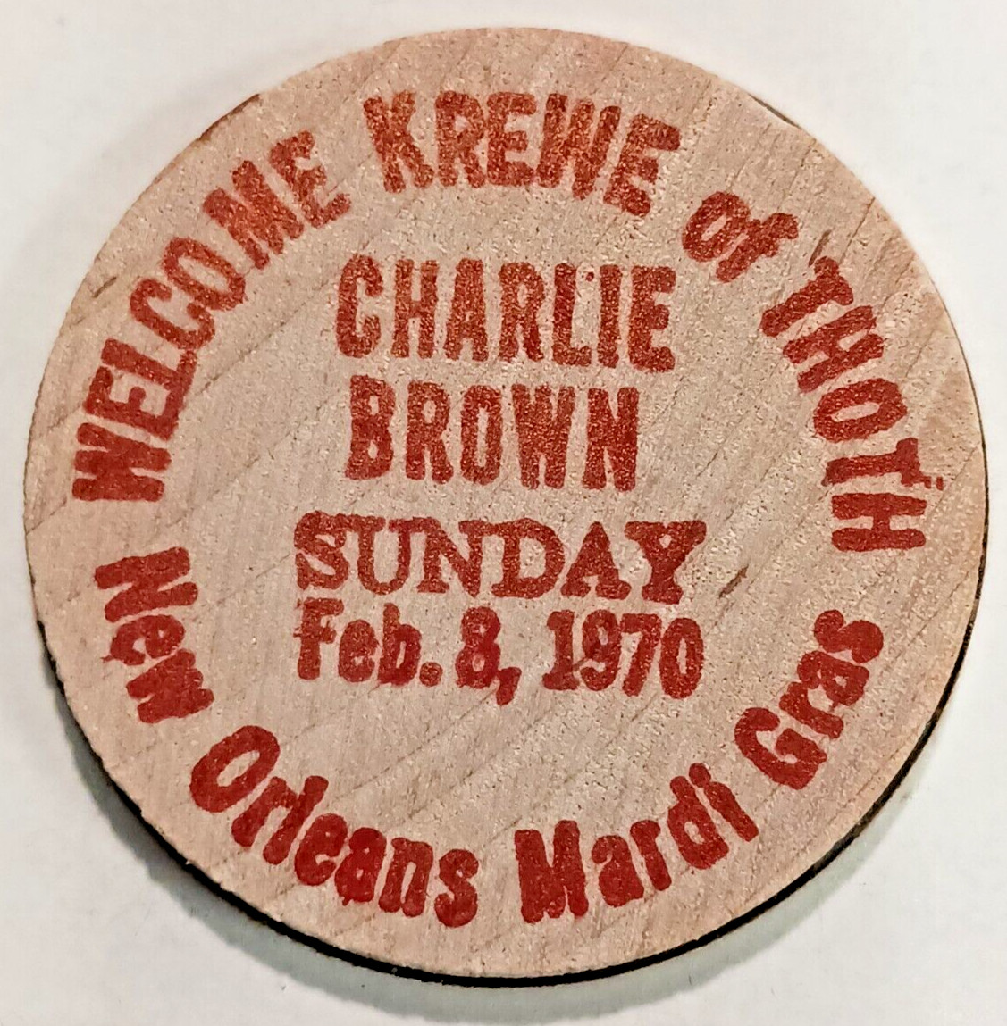THOTH 1970 RARE CHARLIE BROWN WOOD  NEW ORLEANS  MARDI GRAS   DOUBLOON  X0106