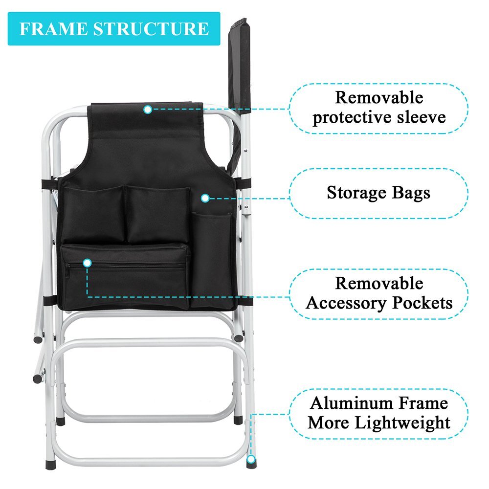 Tall Directors Chair Foldable 41" Camping Chair w/ Side Table for Camping Artist