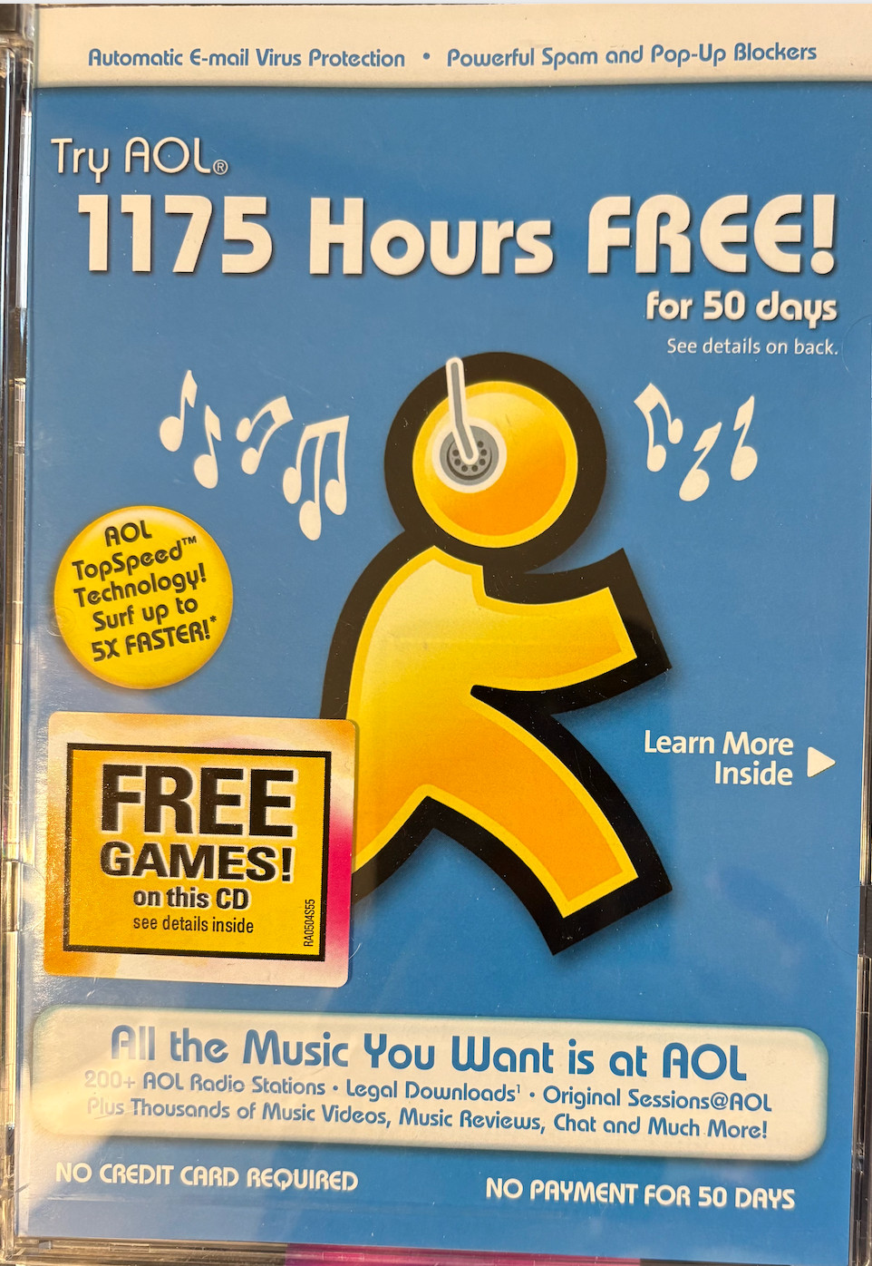2004 TryAOL. 1175 Hours Free CD-ROM - AIL 9.0 — Un-Used / Open Package
