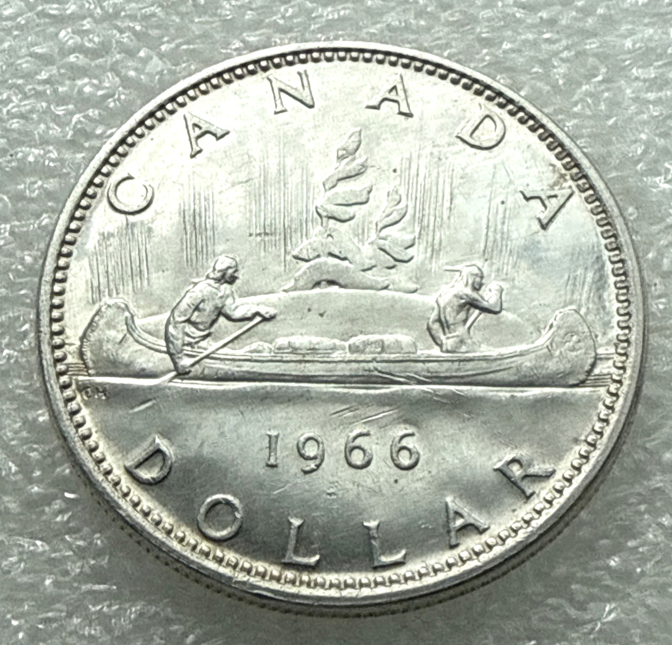 1966 Canada Silver Dollar - Elizabeth II Voyageur Canoe Design - 80% Silver