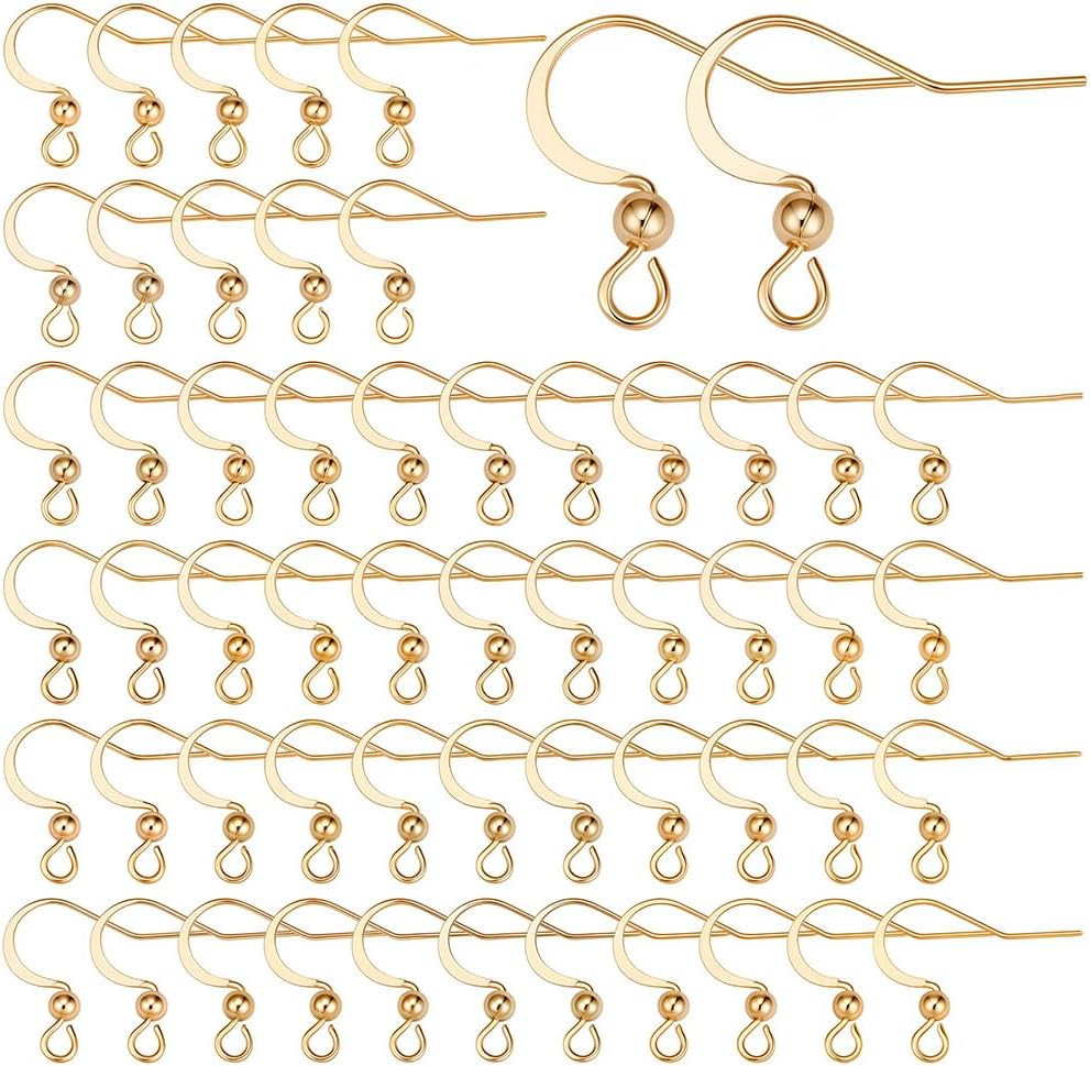 1 Box 100Pcs Real 18K Gold Plated French Earring Hooks Fish Hook Earrings Stainl