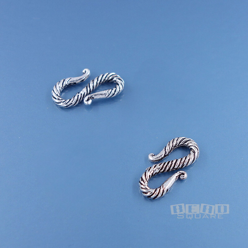 2 PC Antiqued Solid Sterling Silver 14mm HD Swirl S Hook Clasp Connector #33299