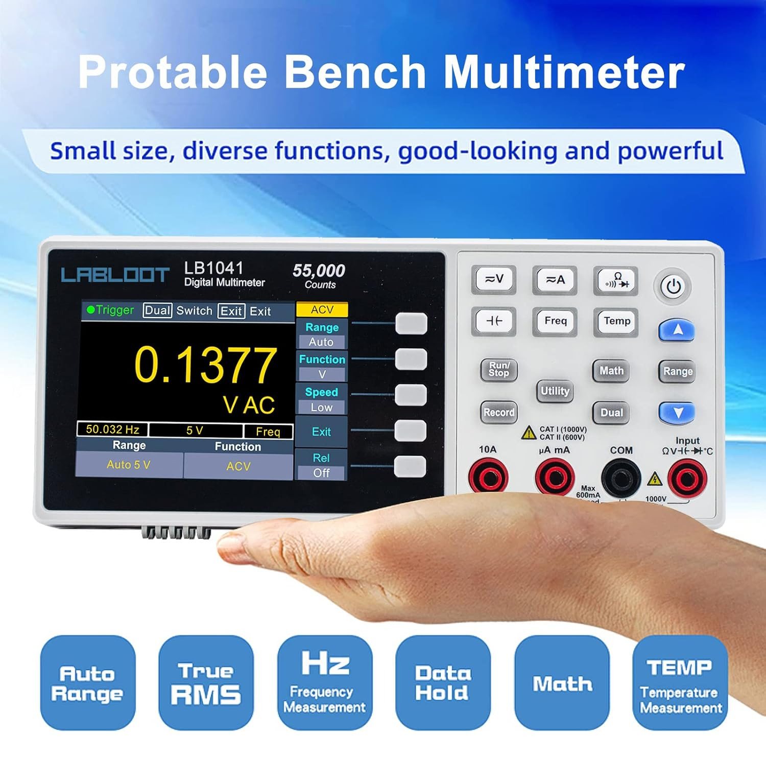 Rechargeable True RMS Digital Multimeter with USB Port - Mini Desktop Meter