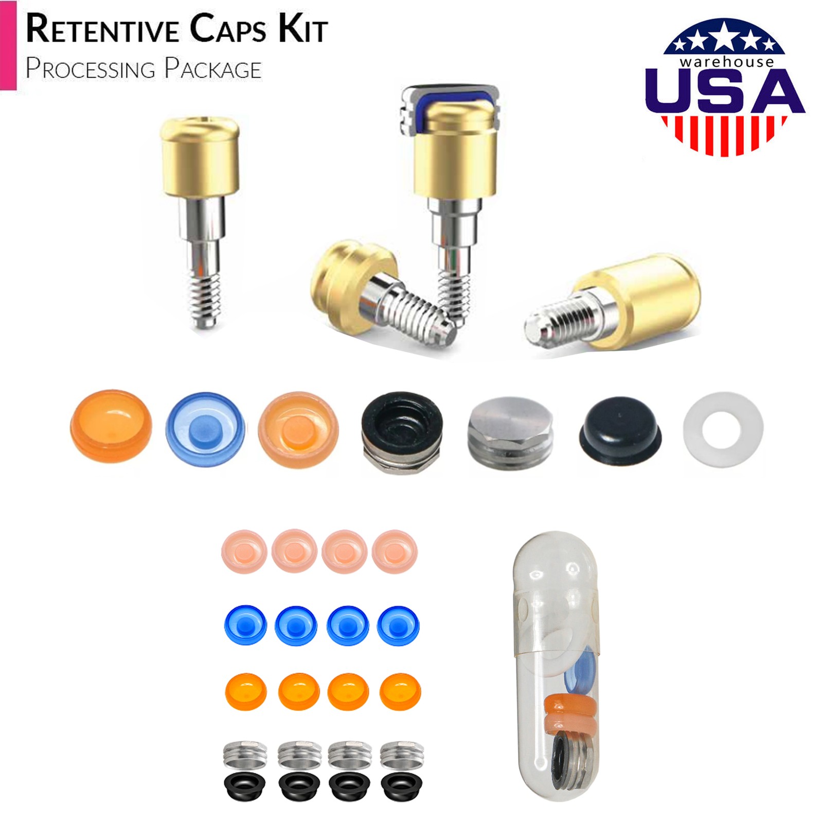 US Dental Locator Retention Cap Inserts PEEK 0.8/1.2/2.4lbs Overdenture Abutment