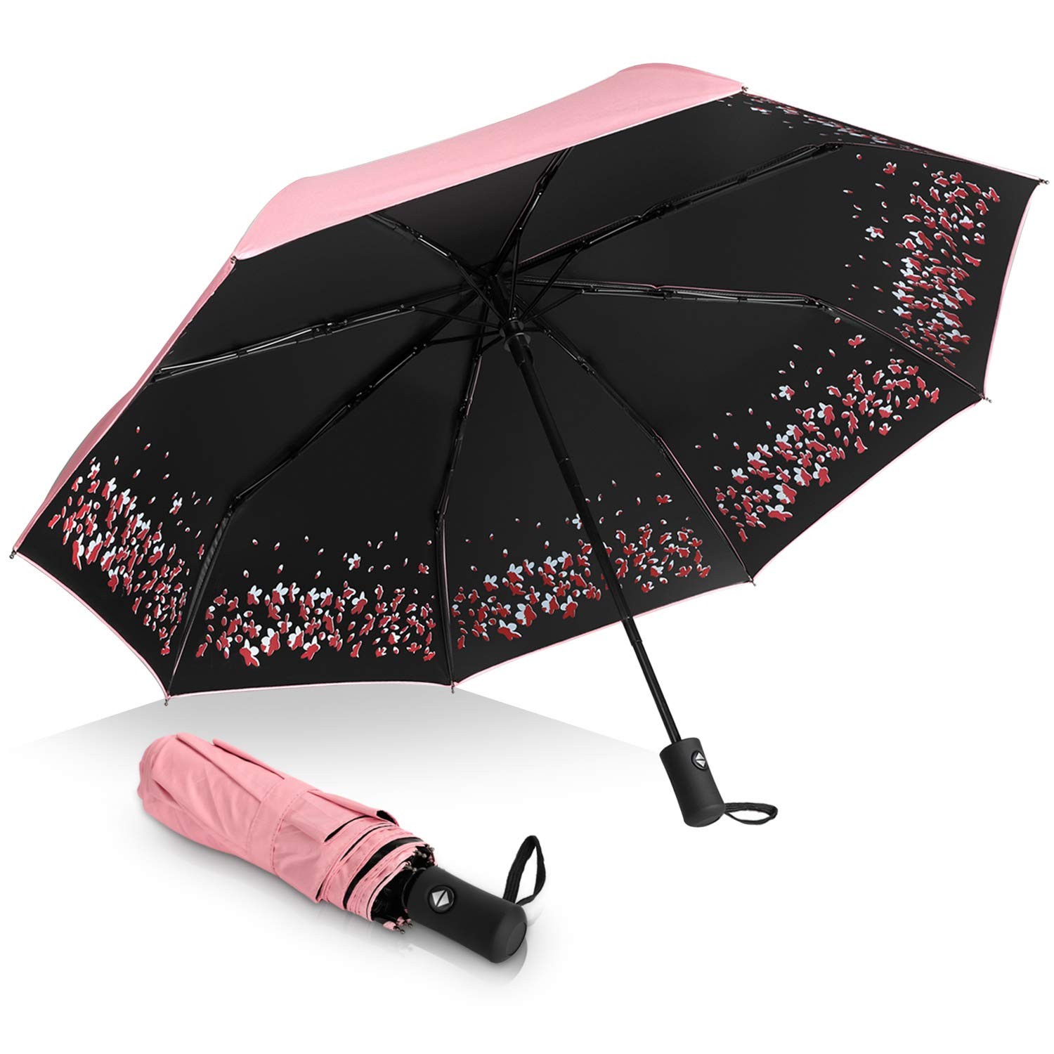Umbrella Windproof Anti Rain/Sun Folding Pink Cherry Blossom Design