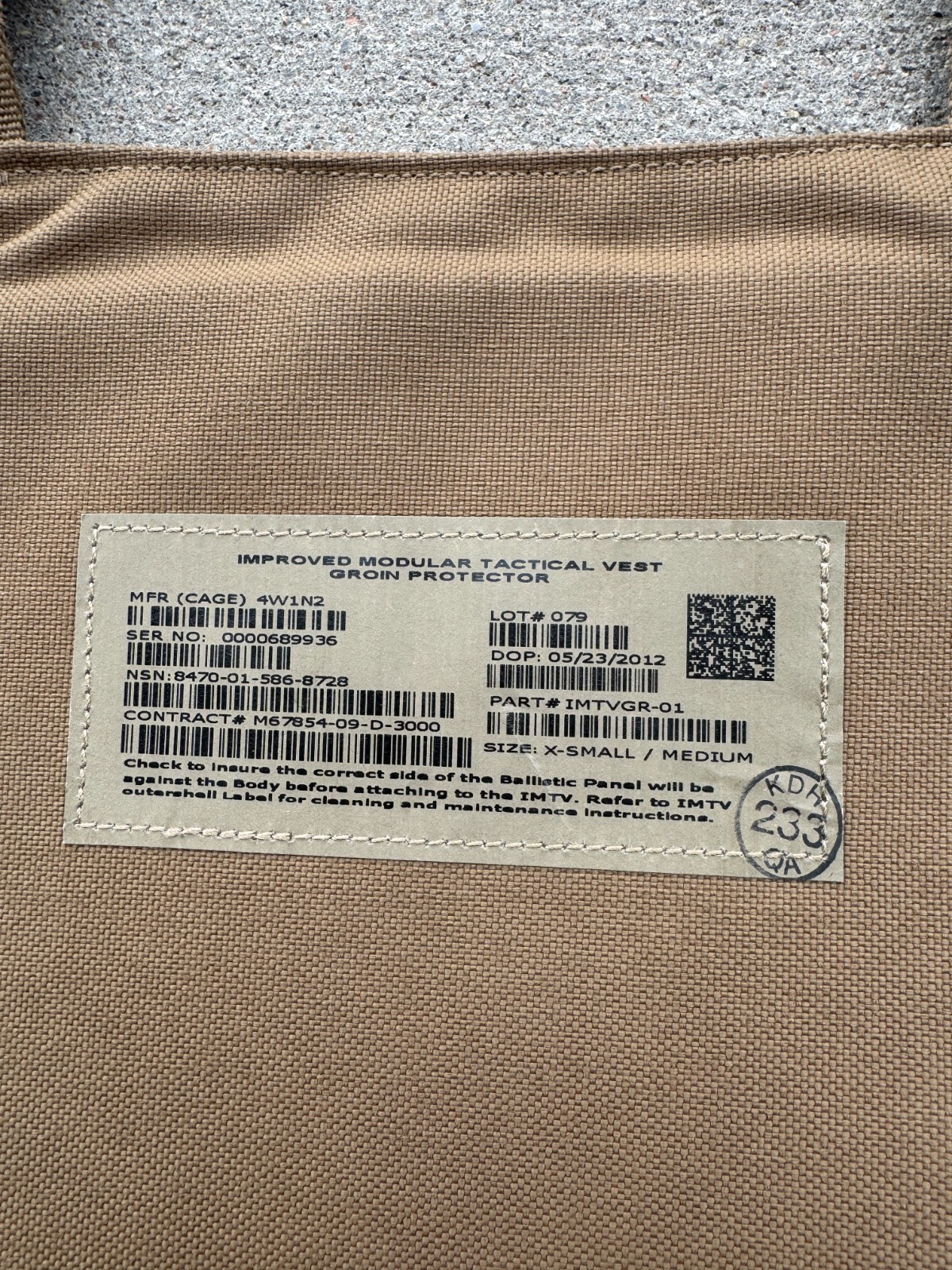 Genuine USGI USMC Tan Groin Protection Protector With Inserts - X-SMALL/MEDIUM