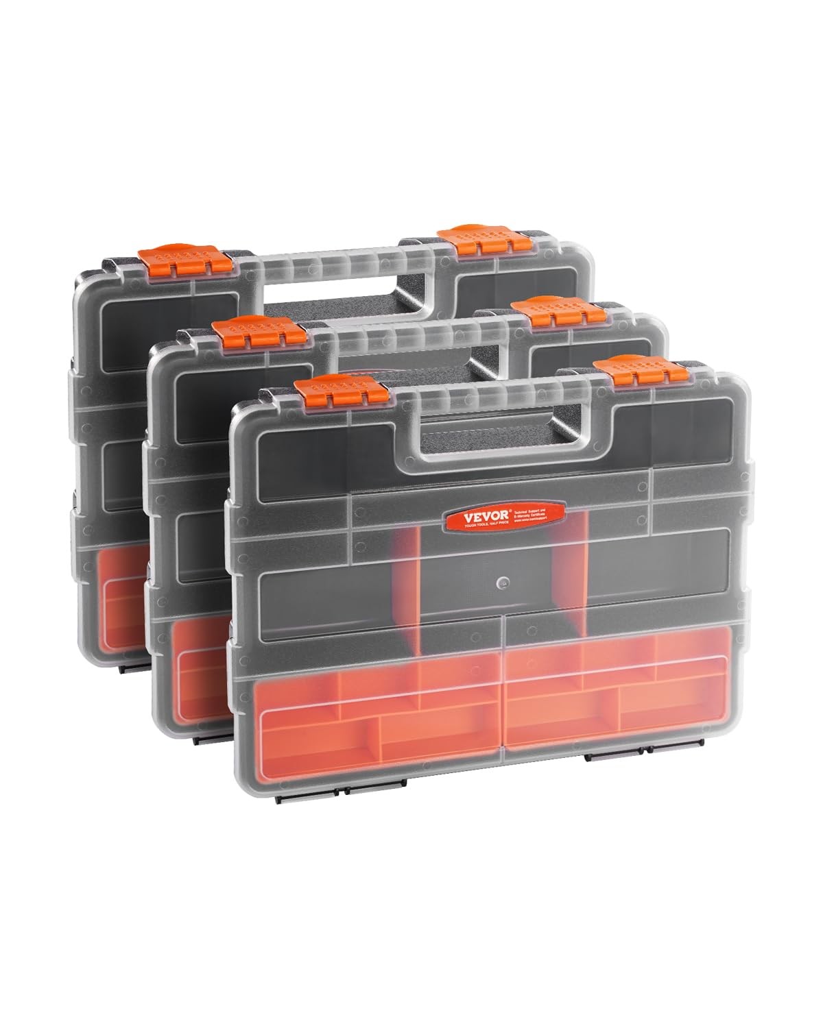 VEVOR 3-Pack Small Parts Organizer, 21 Compartments 257.5 cubic inches, Red