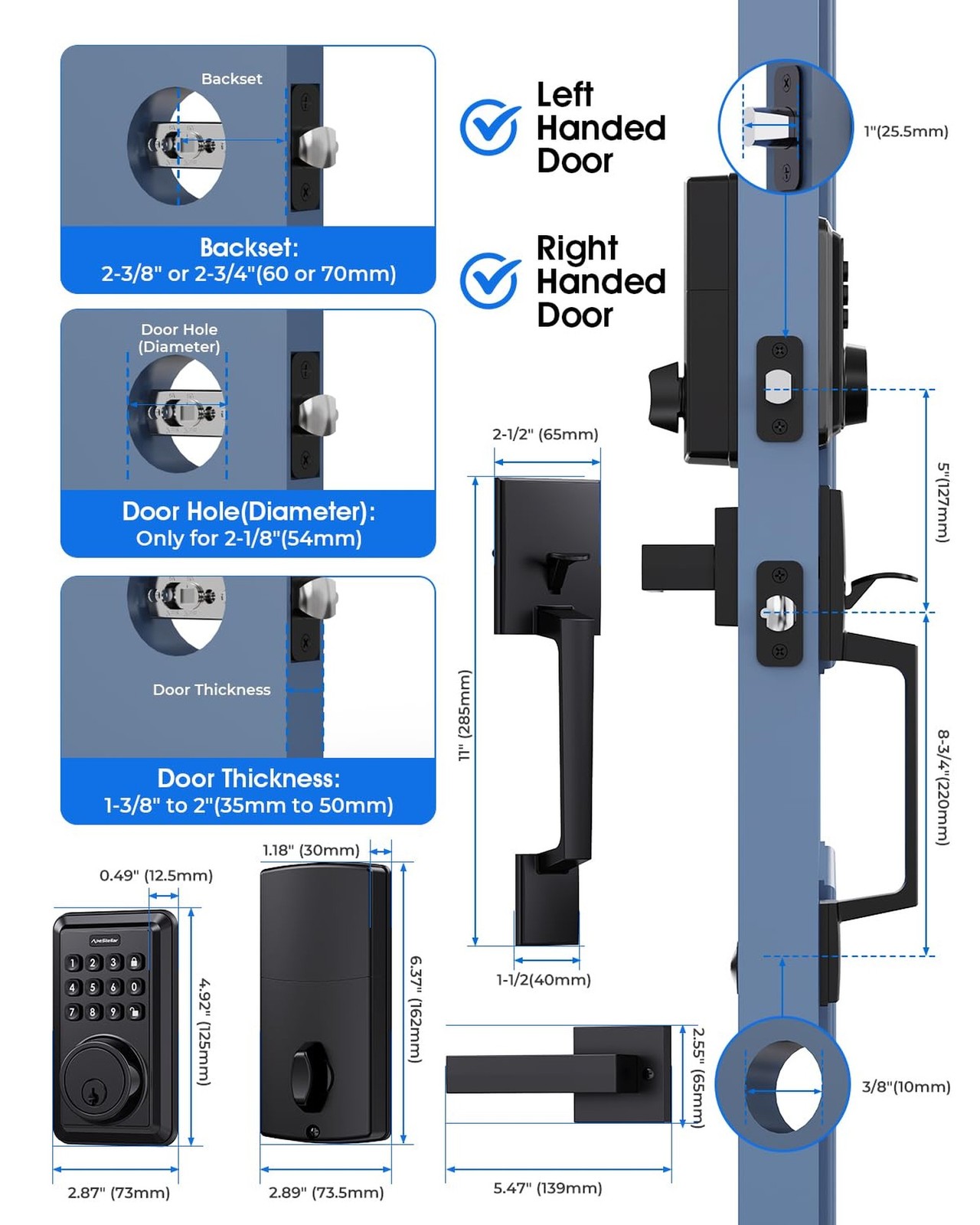 Keyless Entry Door Lock Deadbolt with Handle Set - Front Door Lock Set- Elect...