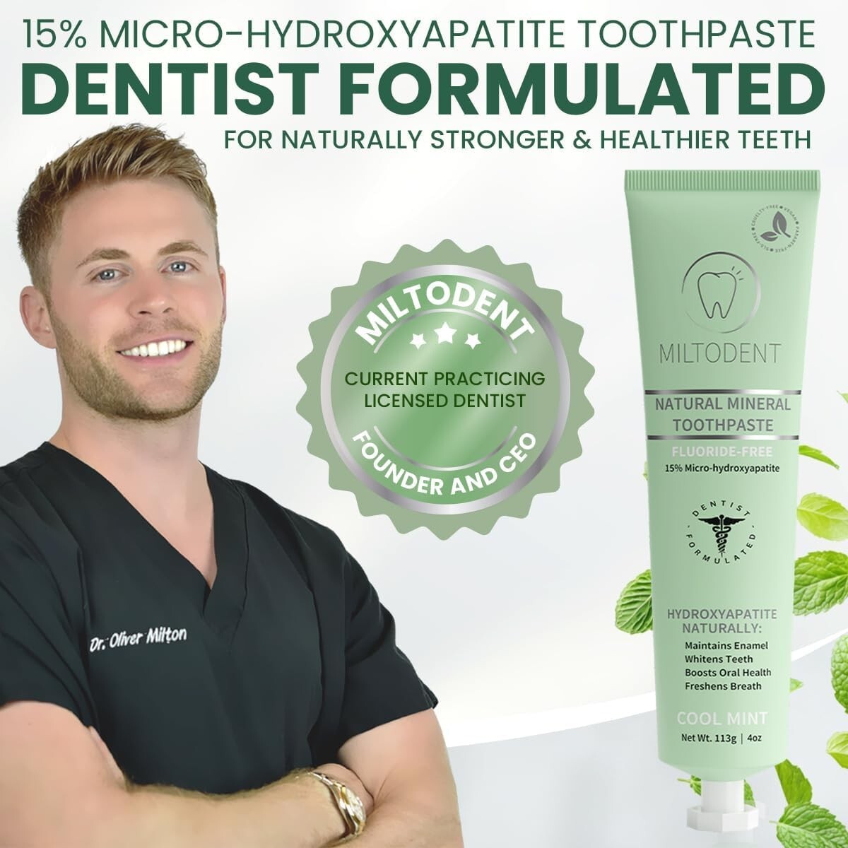 Premium Hydroxyapatite Toothpaste – 15% Micro-Hydroxyapatite | Fluoride-Free, Be
