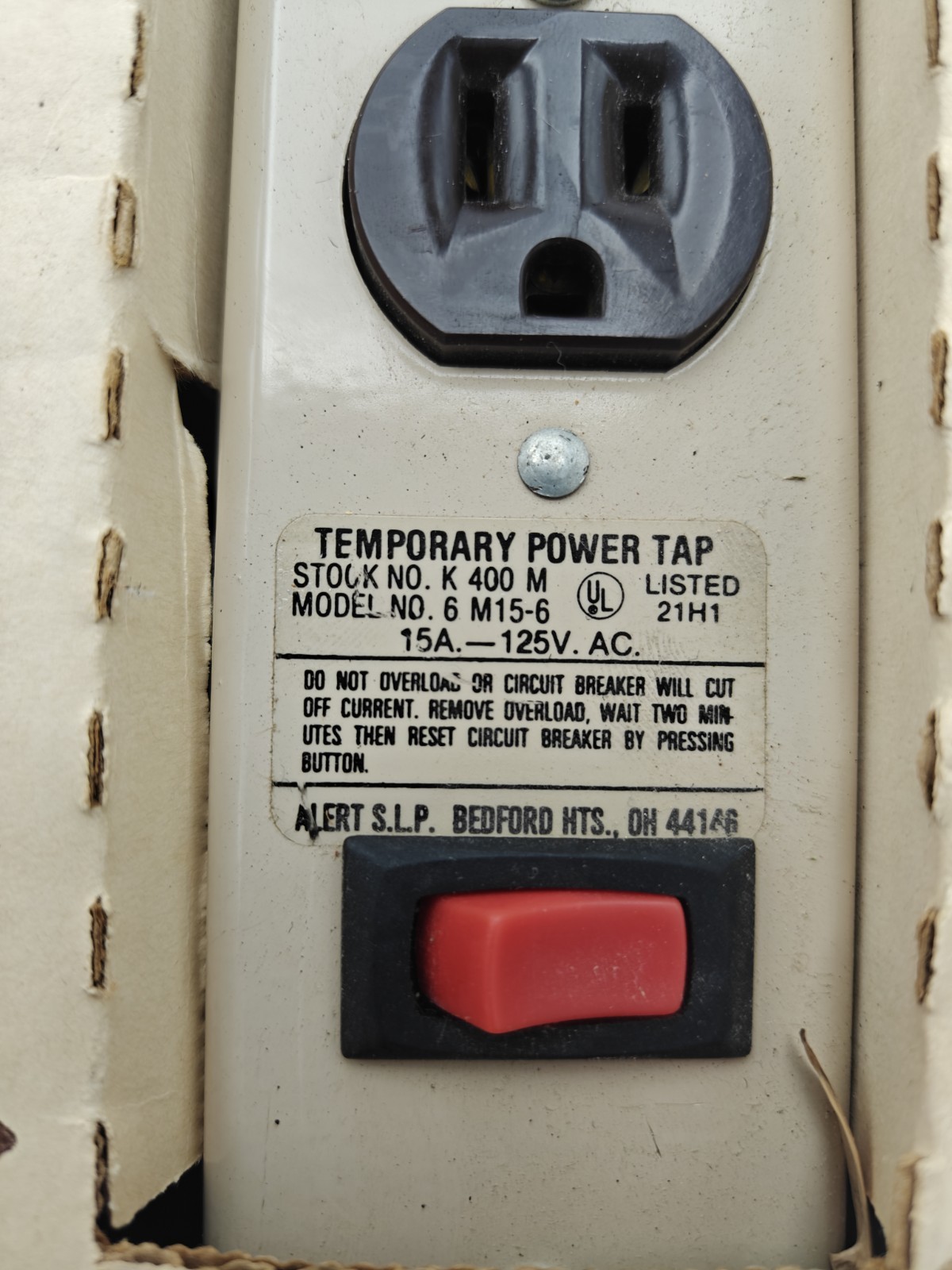 Alert SLP Temporary Power Tap 6-Outlet Heavy Duty Power Strip 6M15-6 125V 15A