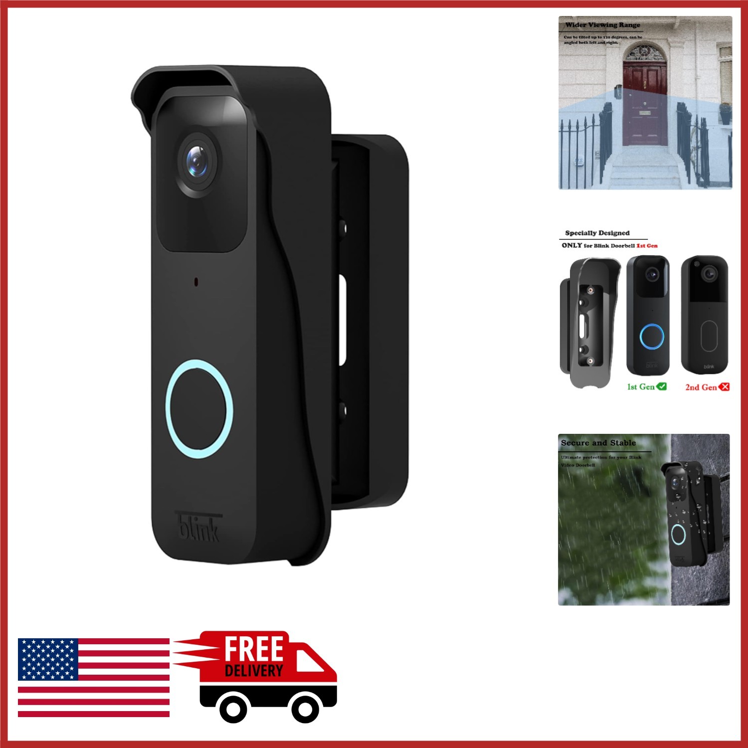 Angle Adjustable Mount for Blink Video Doorbell 1st Gen Black Corner Mount
