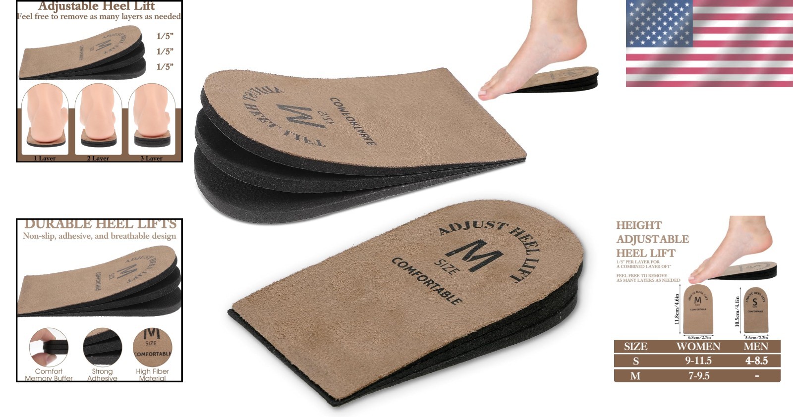 Versatile Adjustable Heel Lifts for Men & Women - All Day Comfort in Medium Size
