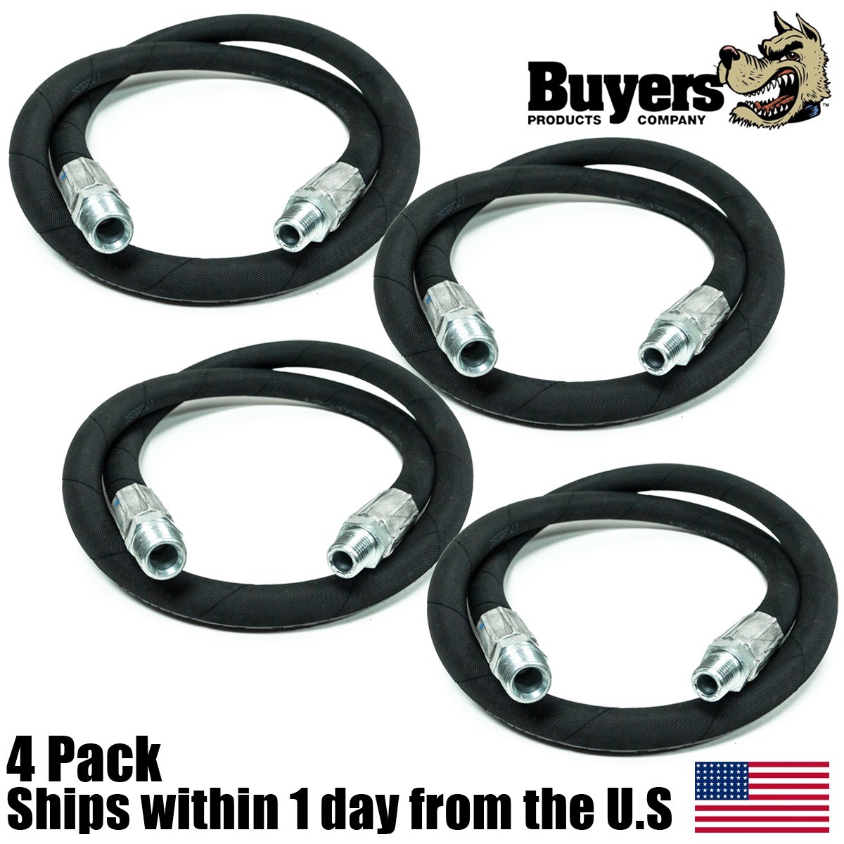 4PK Snow Plow V Plow Hydraulic Hose for BOSS HYD07042 3/8 X 40" 1/4"MP X 3/8"MP