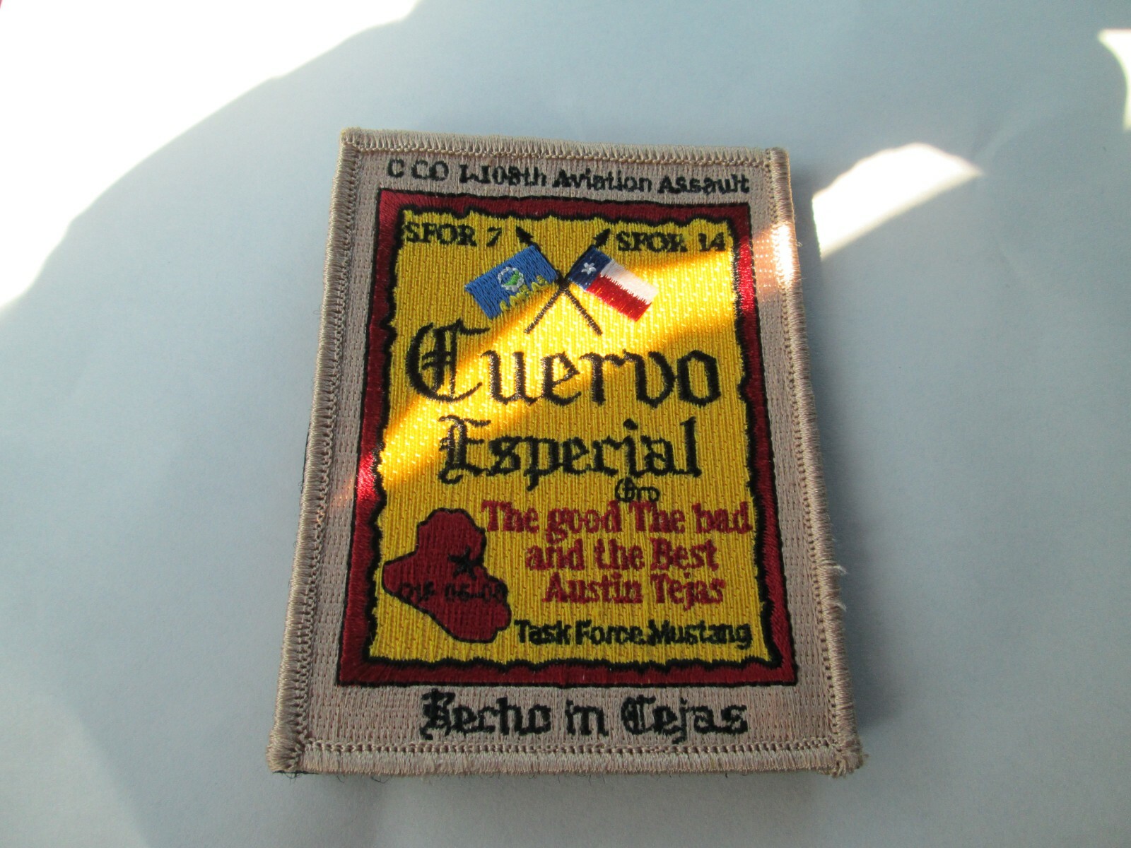 MILITARY PATCH HOOK & LOOP C CO 1-108TH AVIATION ASSAULT CUERVO ESPECIAL AUSTIN