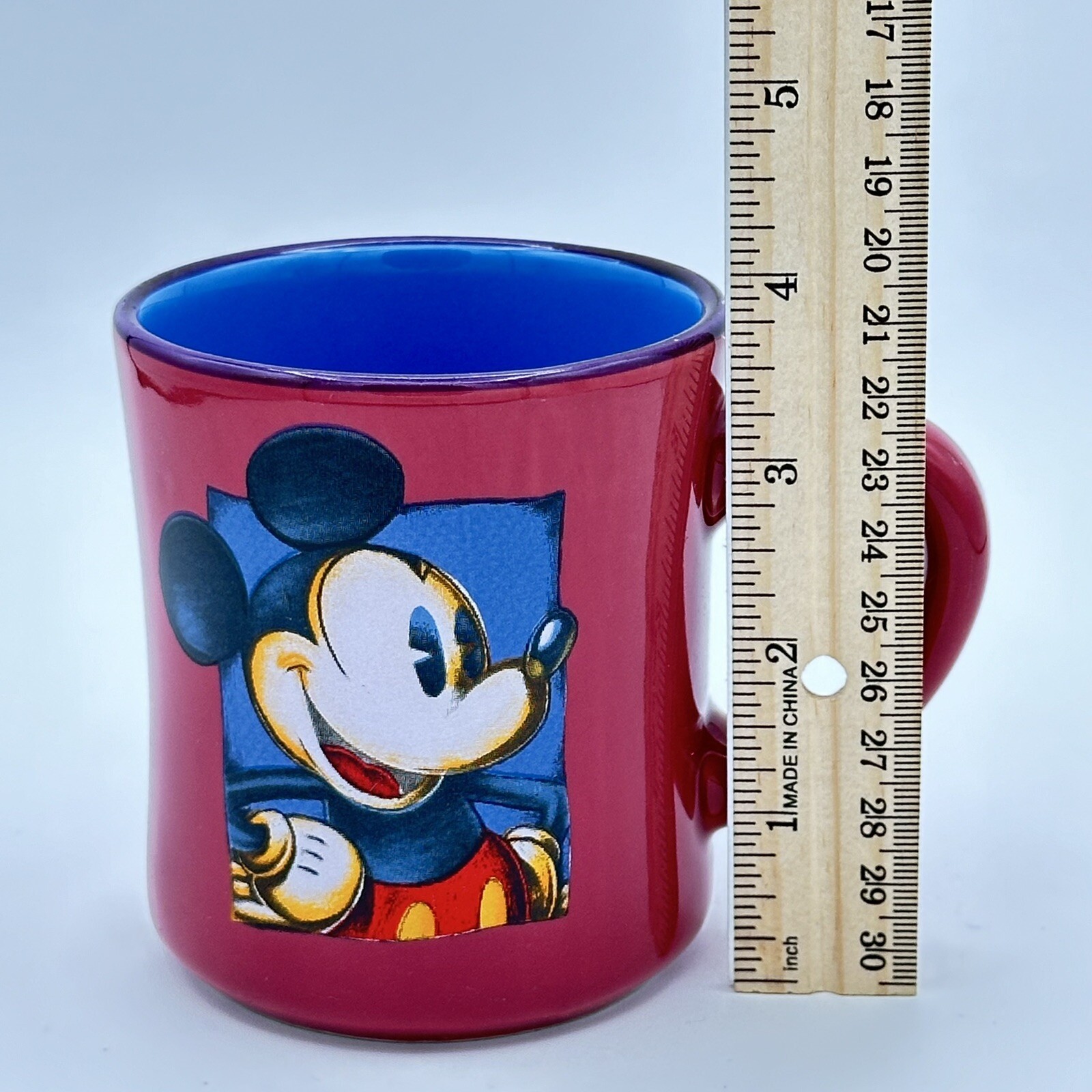 Disney Mickey Mouse Maroon Coffee Mug Blue Inside Excellent Condition No Chips