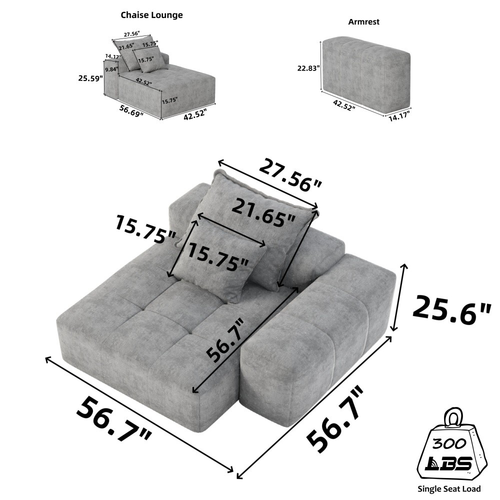 Large Blue Chenille Modular Sectional Sofa, 30+ Configurations, Free Ship