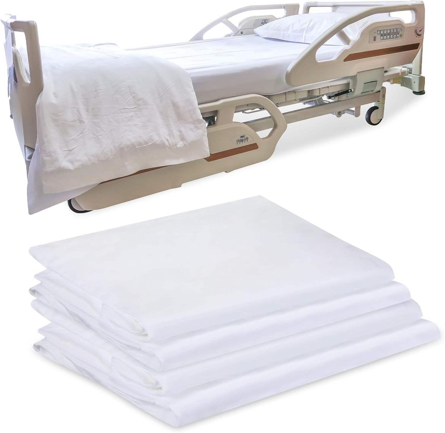 4 Pcs Hospital Bed Sheets for Home Use 36 x 80 x 9.5 Inches Soft White Bed Sh...
