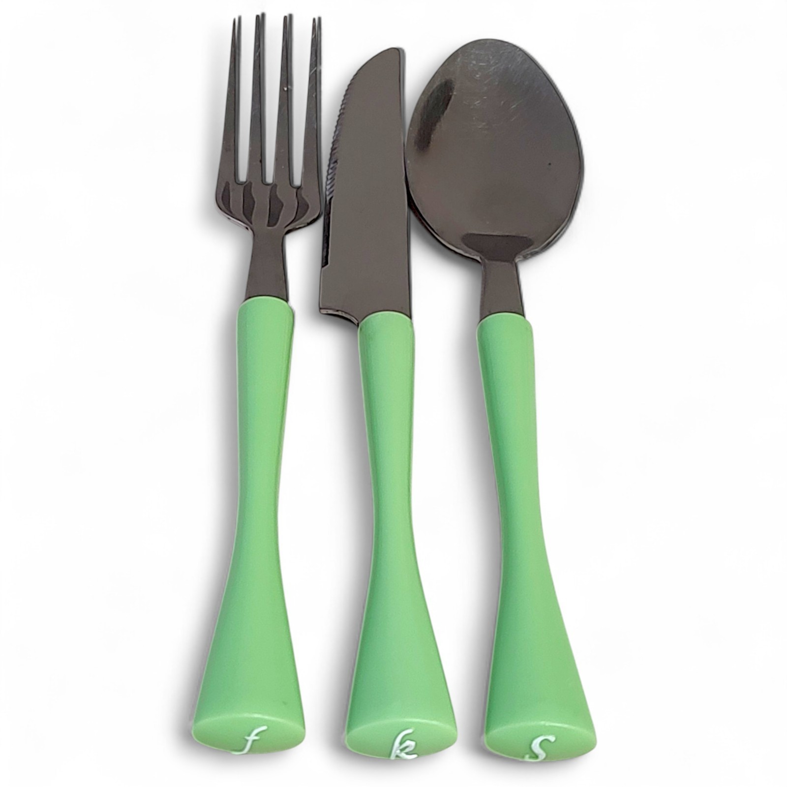 24pc Atomic Retro Mint Green Thin Wasted Monogram Flatware Set Service For 8