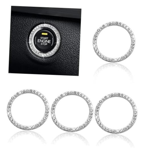 Bling Car Engine Start Stop Decoration Ring, Crystal Rhinestone Push Start 4PCS