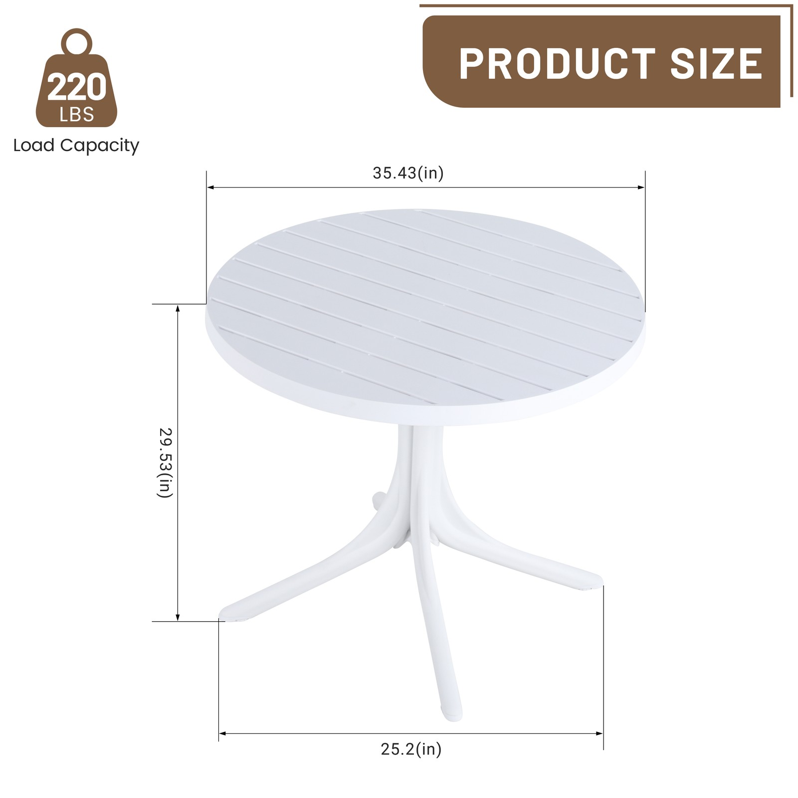 White Round Polypropylene Dining Table 36" Indoor/Outdoor 220 lbs Capacity