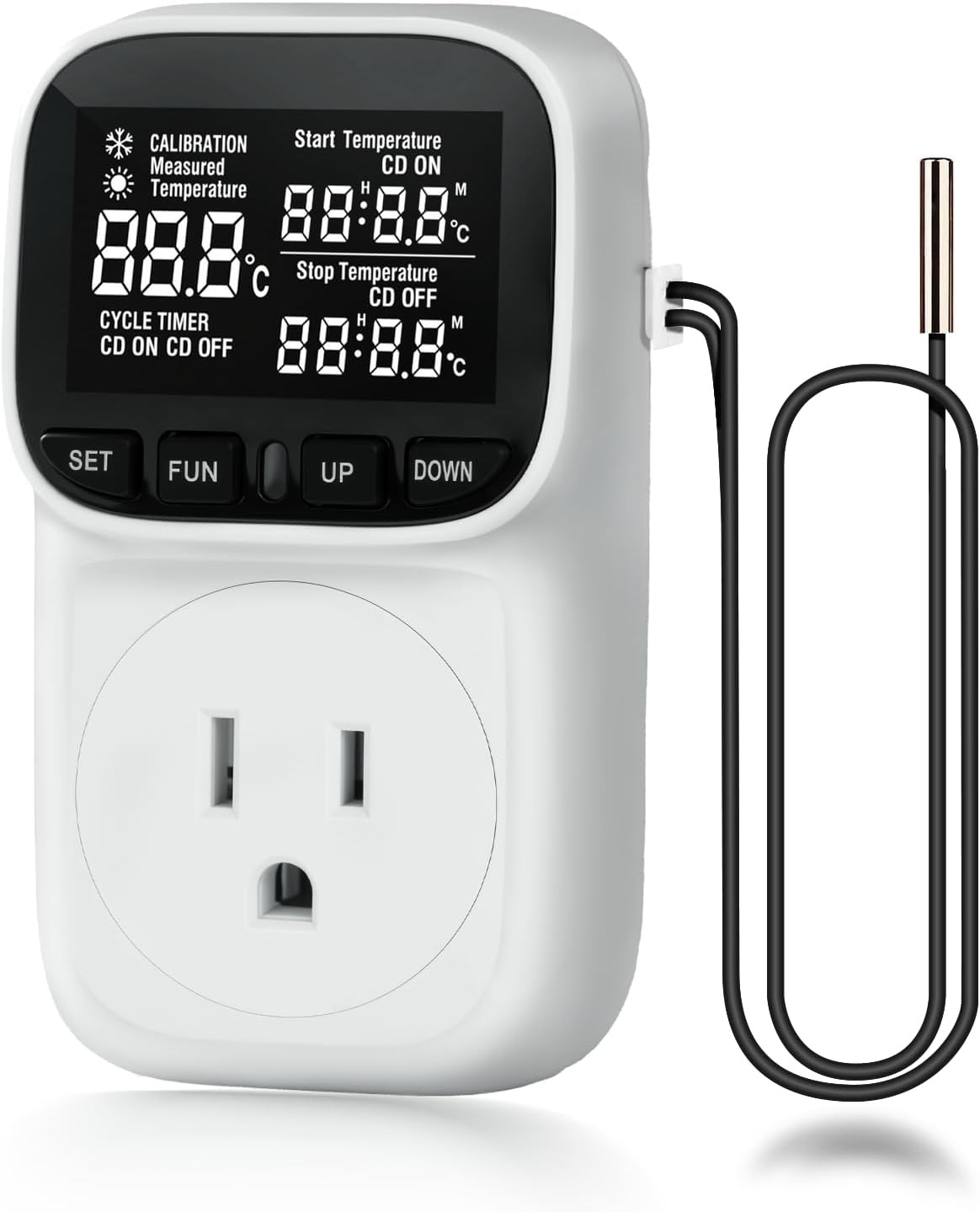 Digital Thermostat Outlet Plug Temperature Controller Heating Cooling with Probe