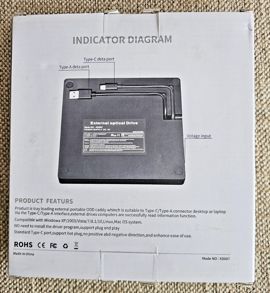 NOS USB Type-A & Type-C External Drive External CD DVD Drive