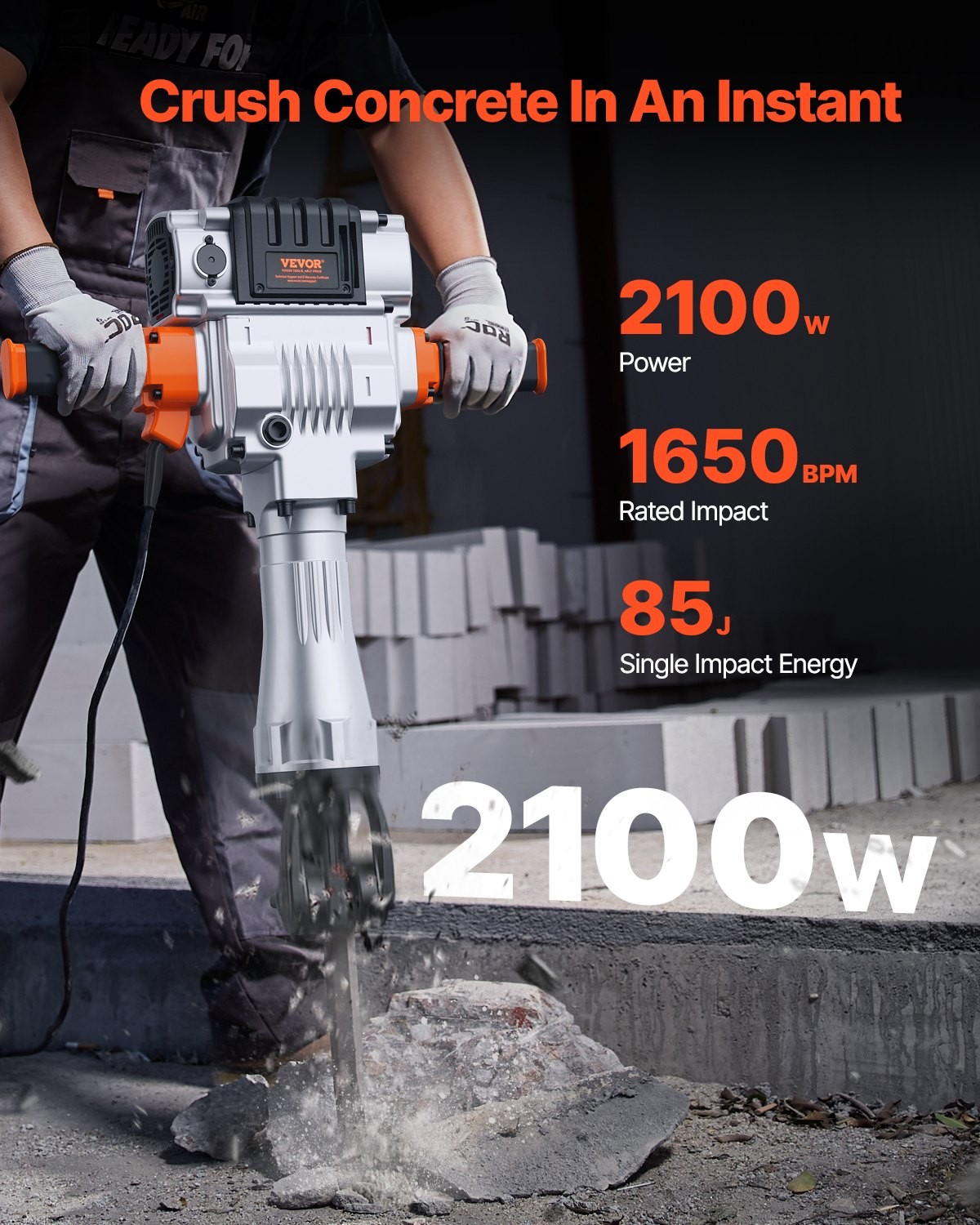 VEVOR Demolition Jack Hammer,2100W Electric Jackhammer Heavy Duty,1650 BPM Indus