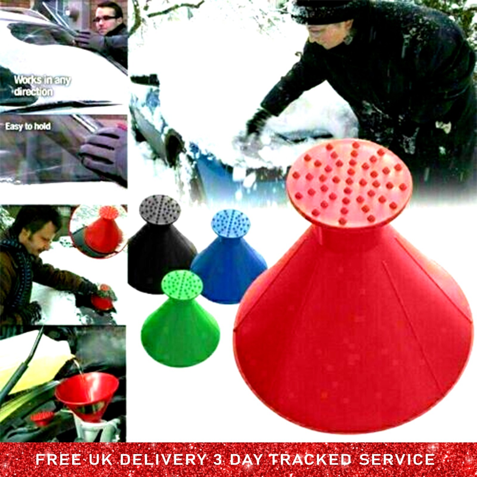 Windshield Snow Remover Scraper Hand Tool, Round Shaped Funnel Cone UK Supplier