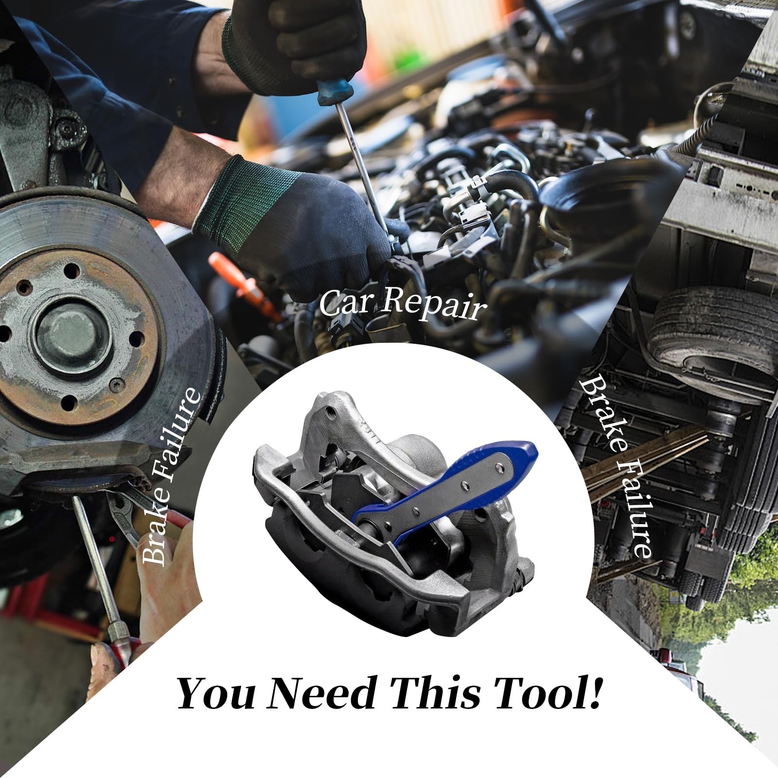 Brake Caliper Compression Tool - 360° Adjustable Piston Compressor with Steel Pl