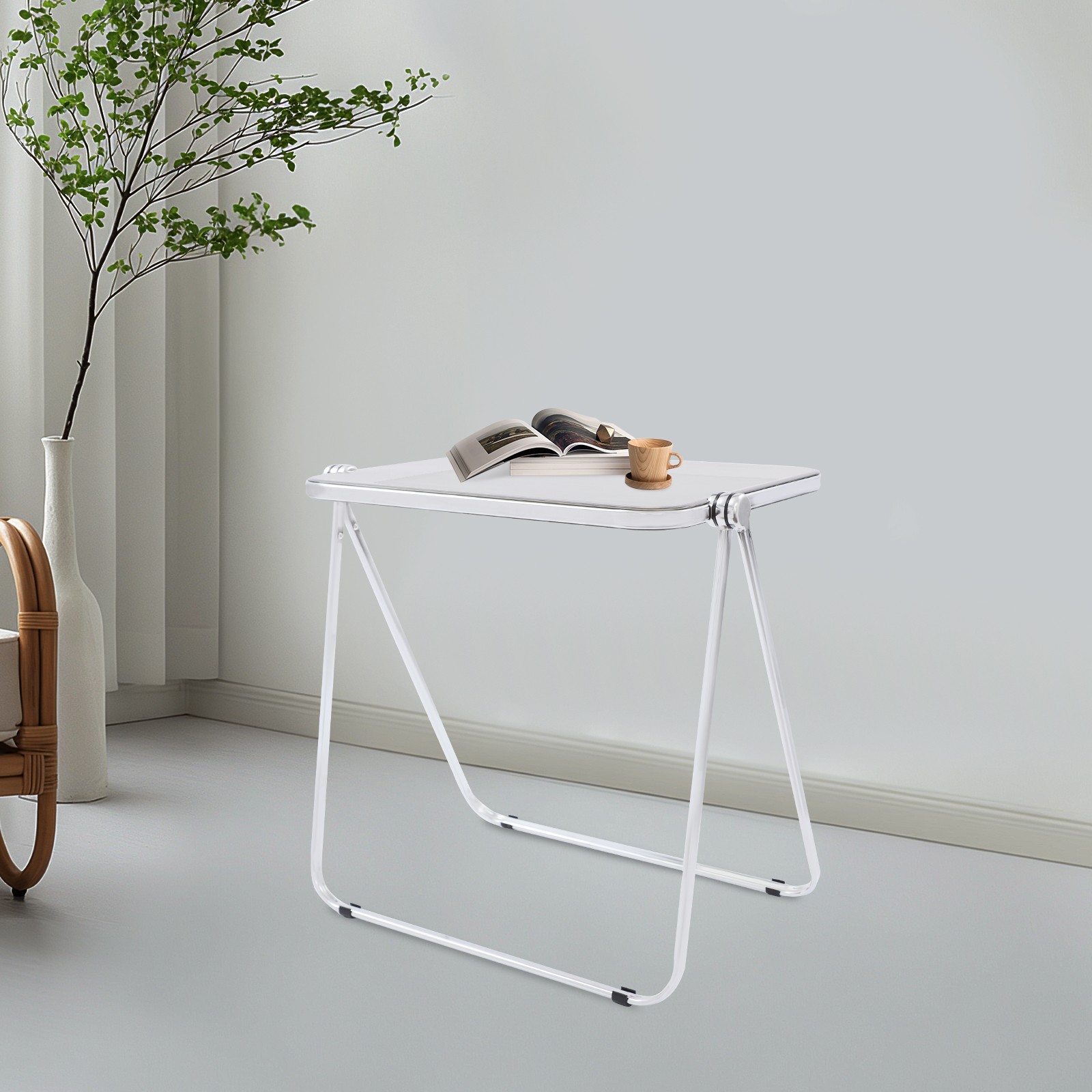 Clear Foldable Side Storage Table Tiny Desk For Home Office Small Computer Desk
