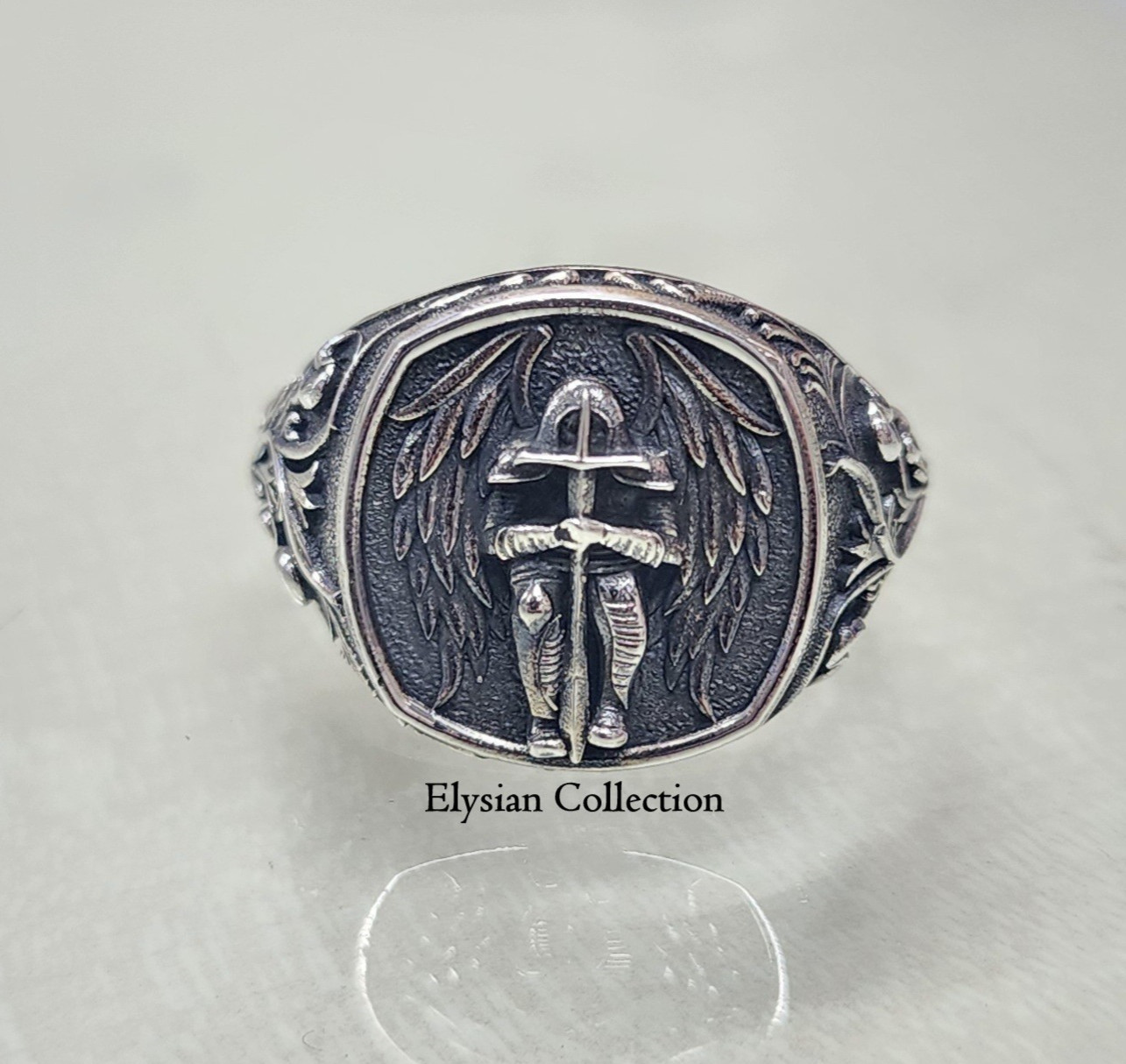 Saint Michael Archangel with Wing Zodiac Men's Ring 925 Handmade Sterling Sliver