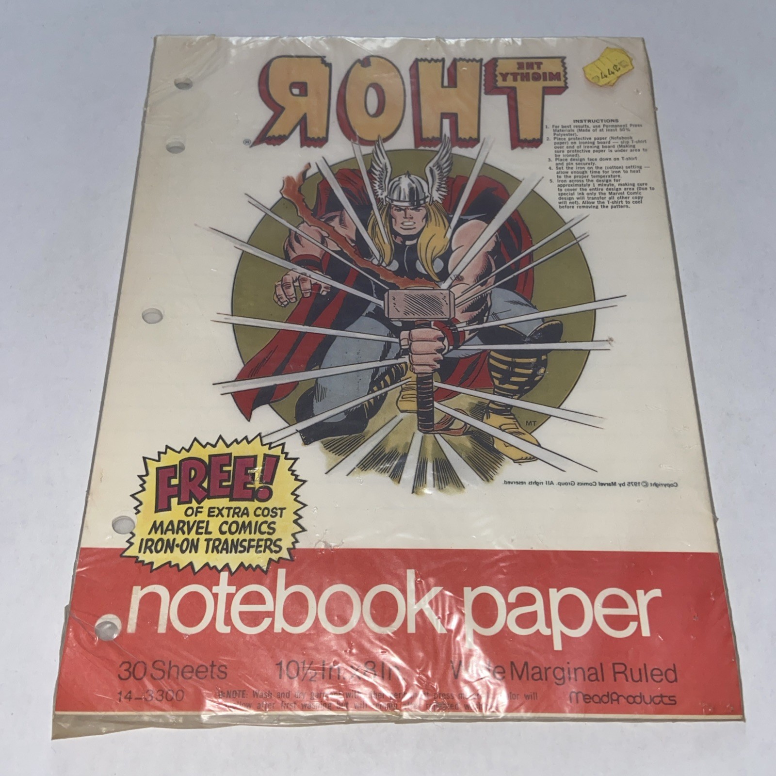 Vintage THE MIGHTY THOR Original Notebook Paper W/ Iron On Transfer Sealed 1975