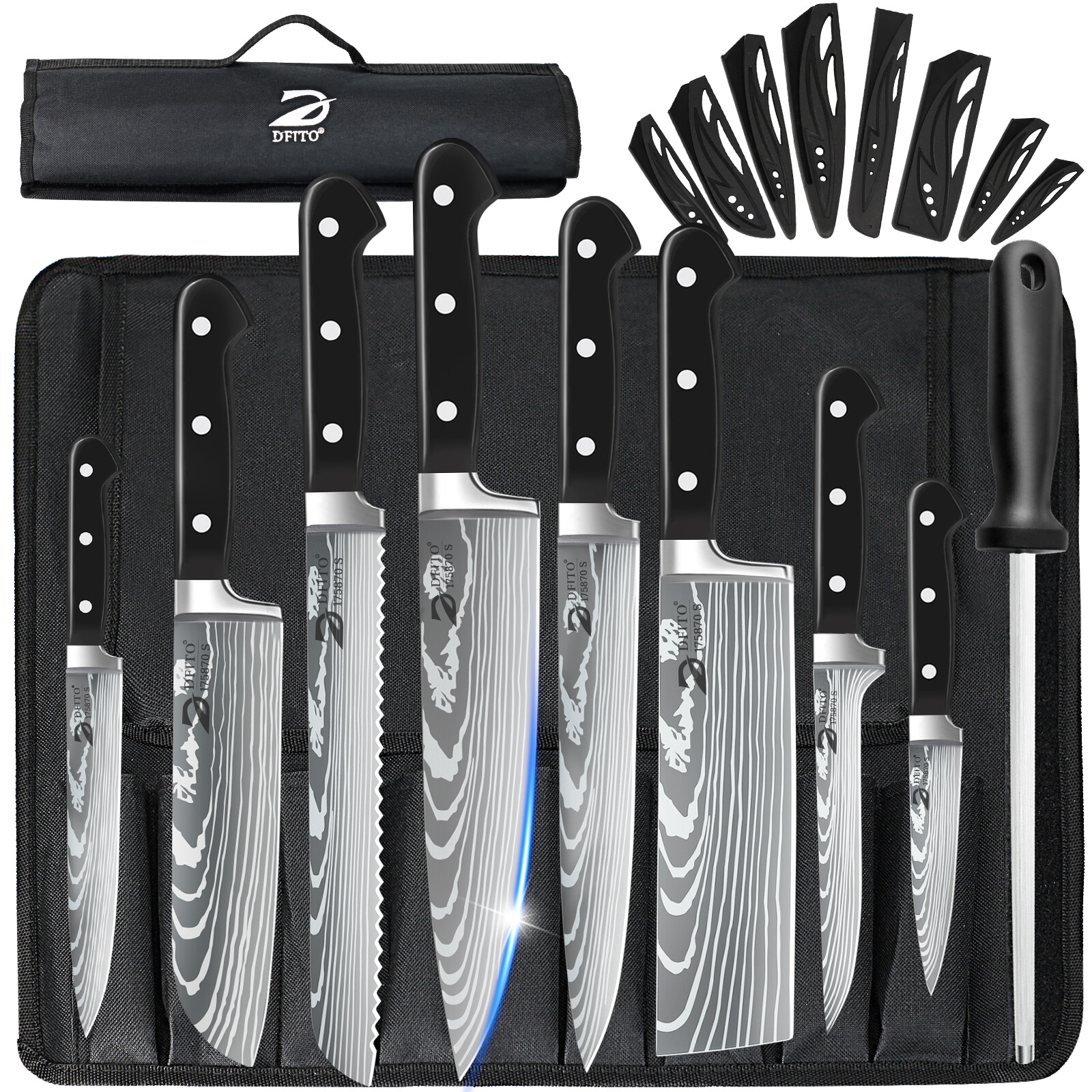 Professional Chef Knife Set 8PCS Kitchen Knife Set with Bag with Knife Sharpener