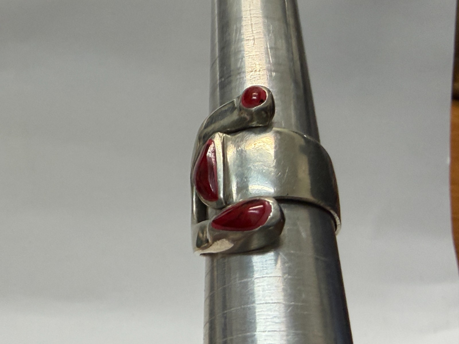 Wide Red Jasper and Alpaca Silver Ring - Size 8.5 adjustable