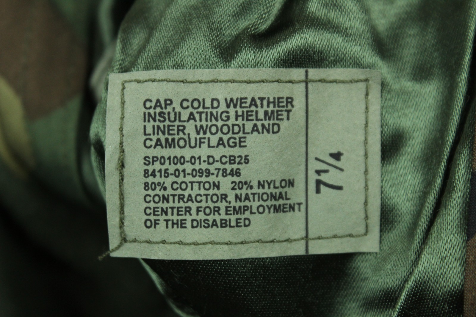 Sale! NOS US Military Cold Weather Helmet Liner Pyle Cap Woodland Camo - 7 1/4