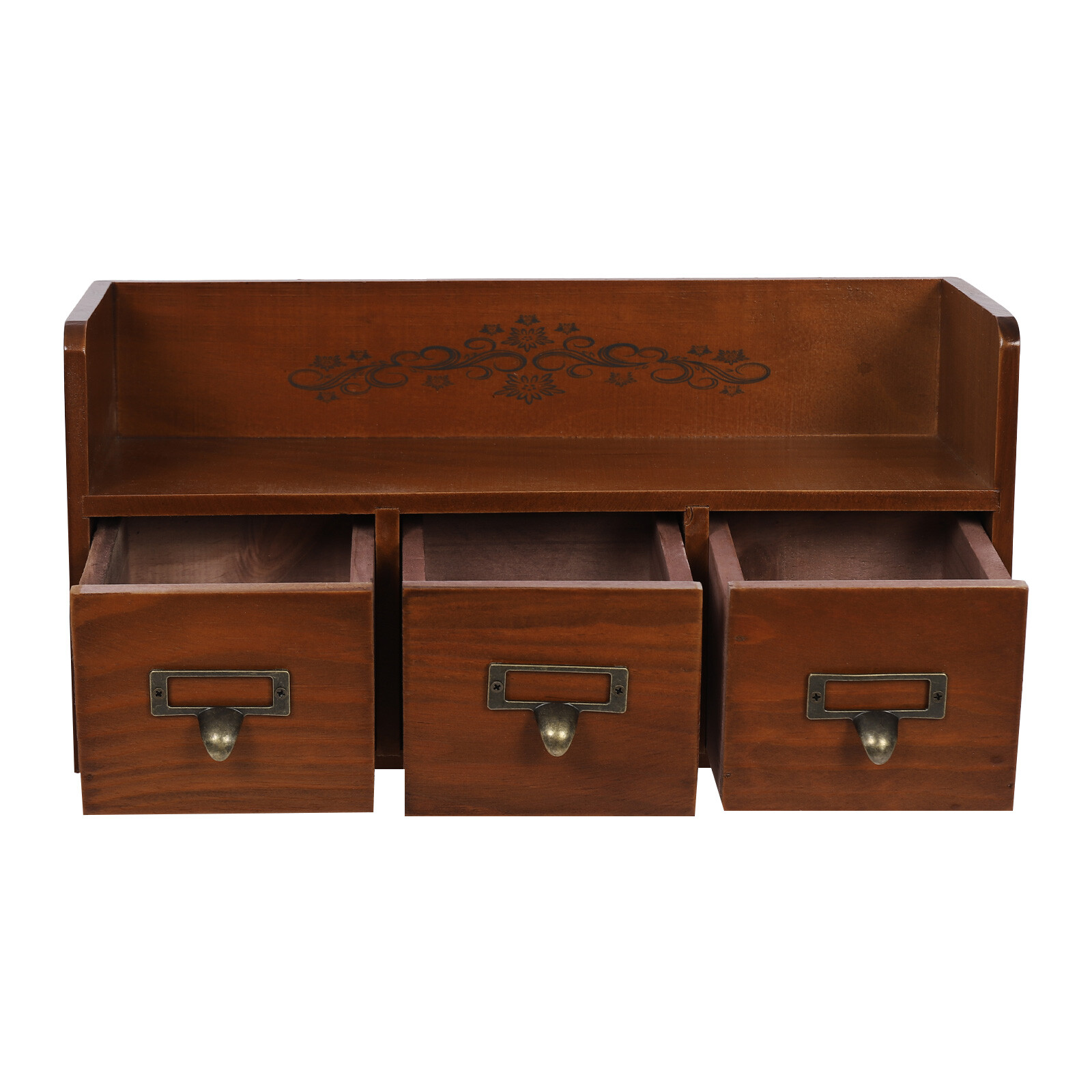 Retro 3 Drawers Wood Desktop Storage Cabinet Cosmetic Jewelry Organizing Cabinet