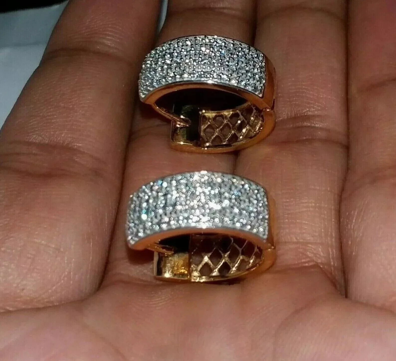 2Ct Lab Created Diamond Round 4-Row Huggie Hoop Earrings 14K Yellow Gold Plated