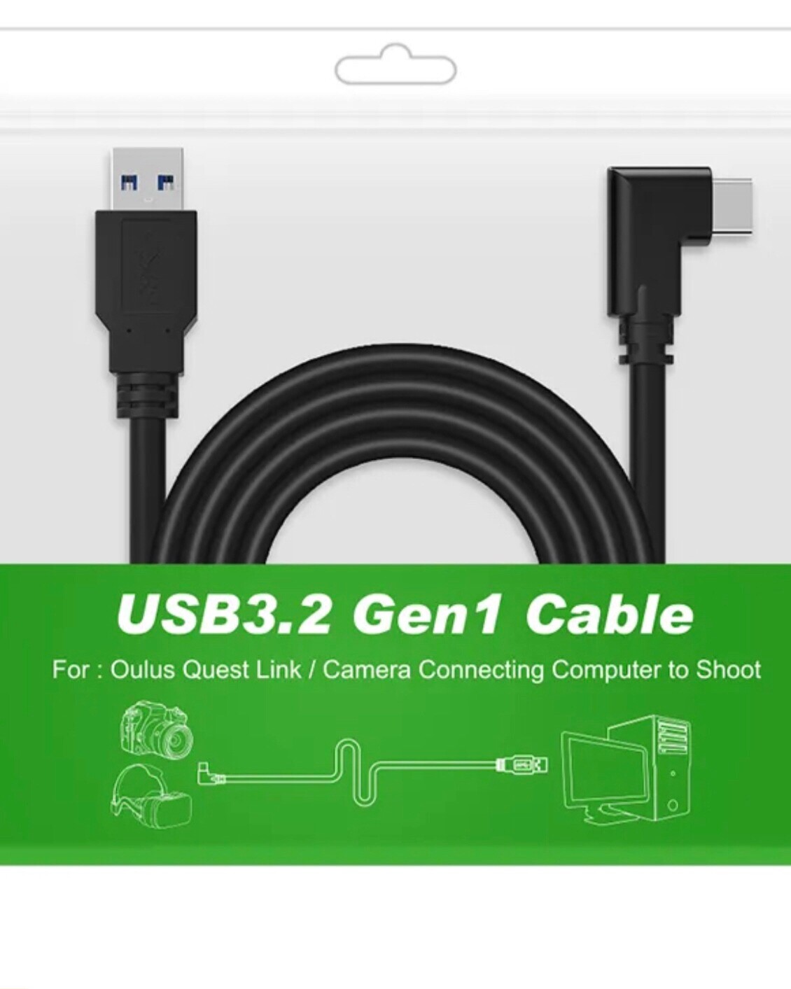 20ft Link Cable for Oculus Quest. USB-A to Right Angle USB-C
